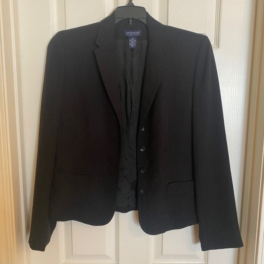 Ann Taylor Jacket.  Size 8  Navy Blue with Tiny Pink Polka Dots